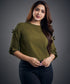 Bow Detailed Chiffon Khaki Top